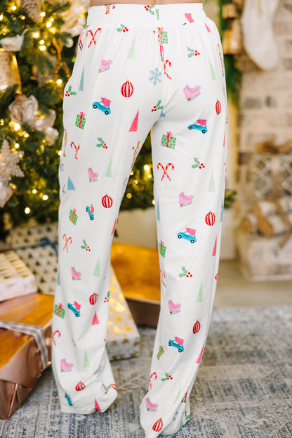 Witte kerstdruk revershemd en broek slaapkleding