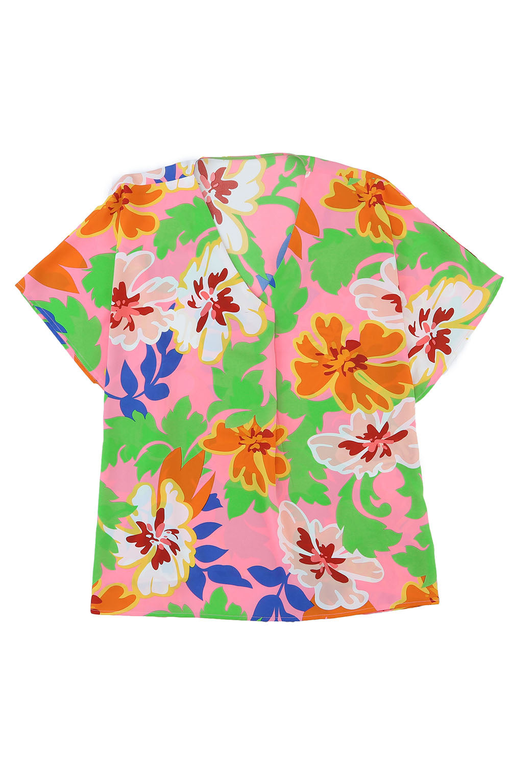 Roze bloemenprint losvallende tuniekblouse met V-hals