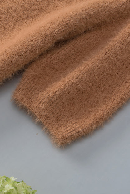 Licht Frans beige Fuzzy trui met korte mouwen