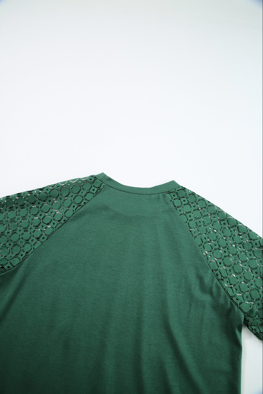 Blackish Green Seamed Detail Contrast Lace Raglan Sleeve Tee