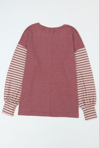 Fiery Red Colorblock Striped Bishop Sleeve Top