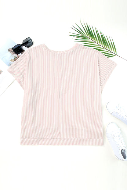 Abrikoos geribbeld gebreid tuniek oversized T-shirt met vleermuismouwen