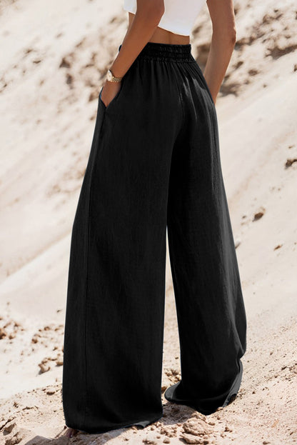 Black Drawstring High Taille Wide Leg Denim Pants