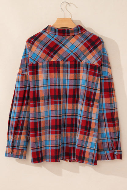 Rood plus size plaid print buttoned shirt