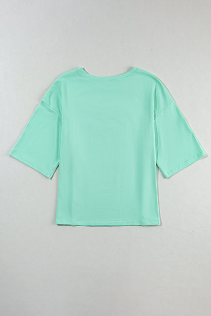 Moonlight Jade Colorblock oversized T-shirt met sterpatches en halve mouwen