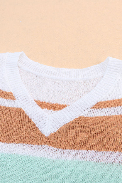 Multicolor Colorblock Stripe Long Sleeve Split Sweater