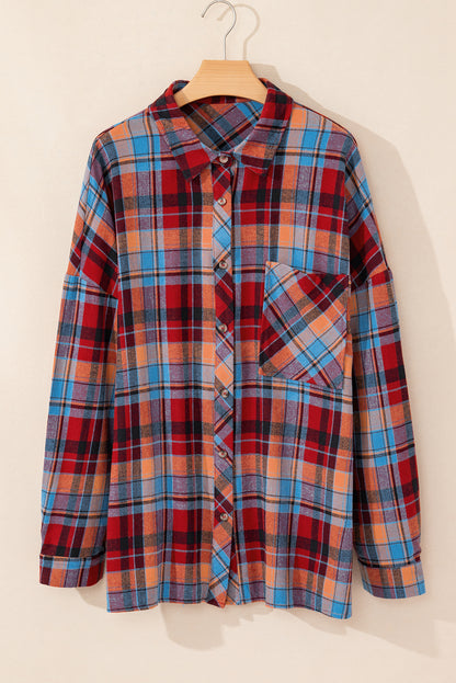 Rood plus size plaid print buttoned shirt