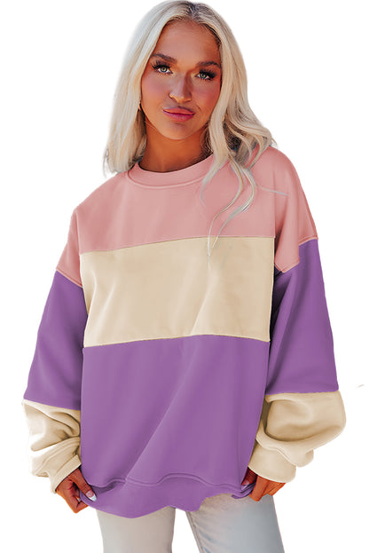 Weide mauve colorblock patchwork druppel schouder sweatshirt