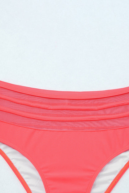 Roze geschulpte gekruiste bikini met hoge taille