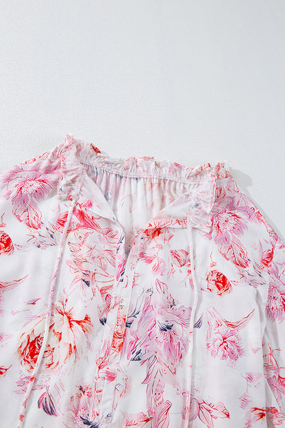 Multicolour Vibrant Floral Printed Ruffle Trim Blouse