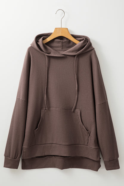 Grijze wafel gebreide fleece gevoerde high low oversized hoodie