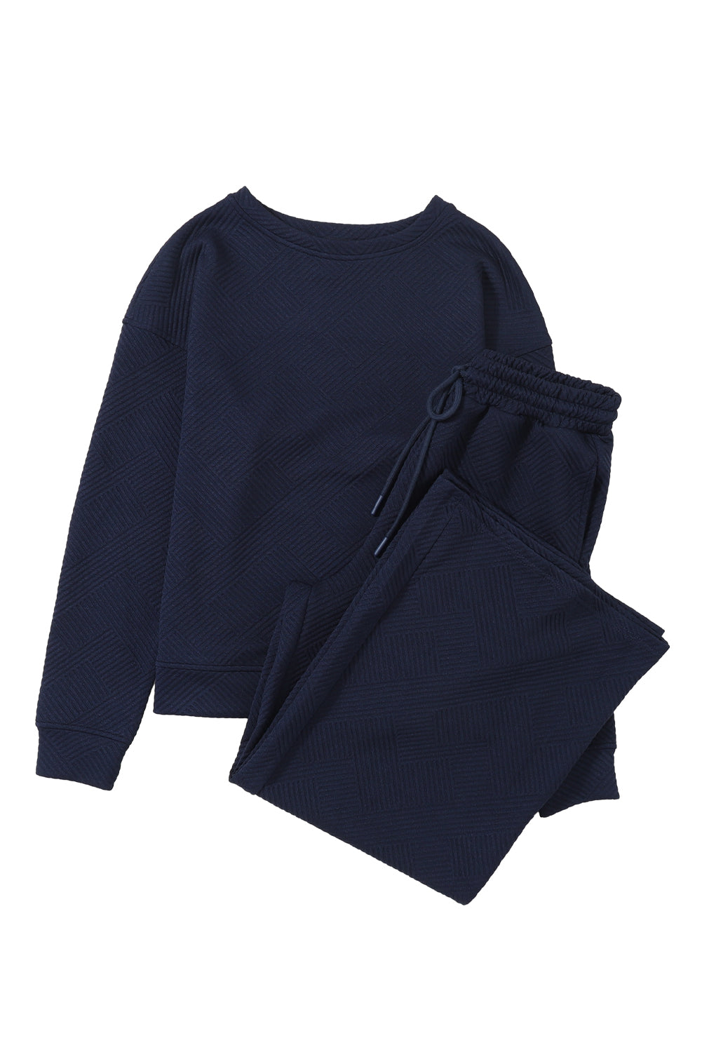 Marineblauwe ultra losse getextureerde 2-delige slouchy outfit