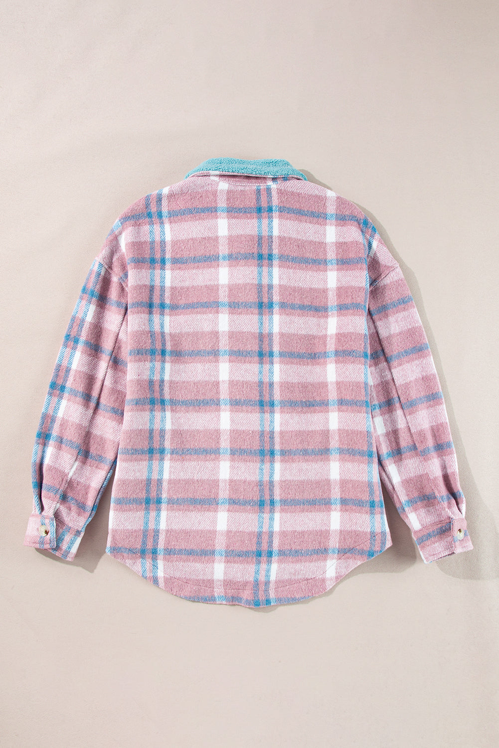 Roze plaid print kleurblok kekeling flapzakken losse shacket