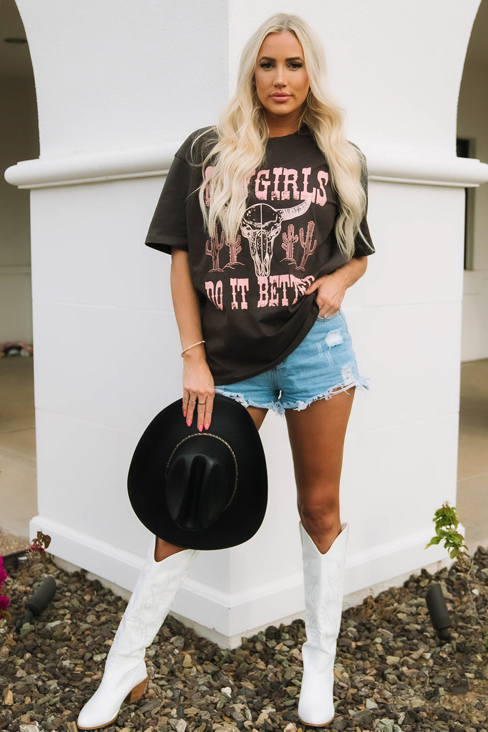 Grijze COWGIRLS DO IT BETTER Oversized T-shirt met grafische print