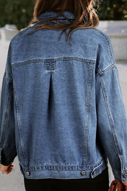 Donkerblauw gewassen oversized denim jack met zakken