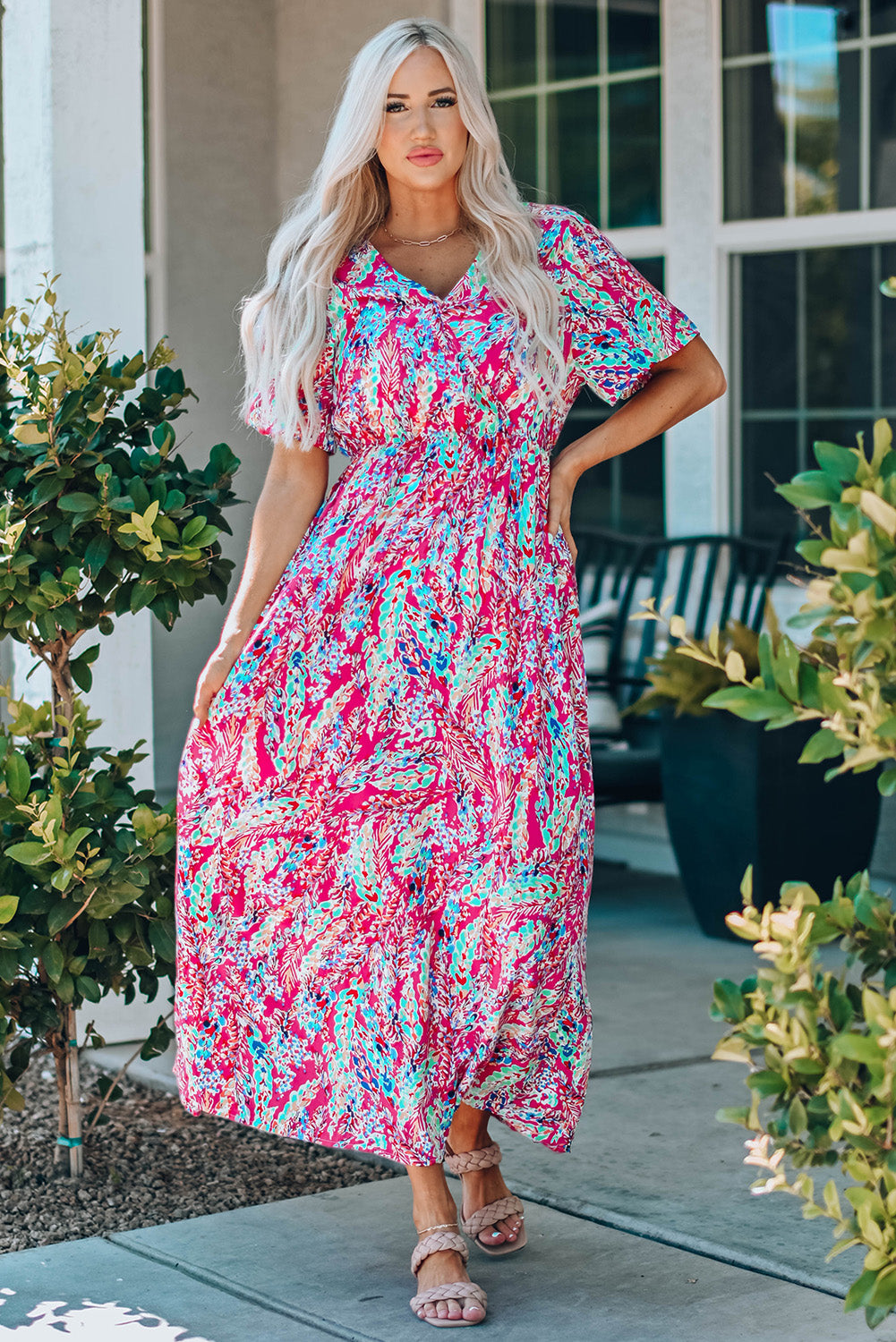 Wrap v nek bloemen maxi jurk