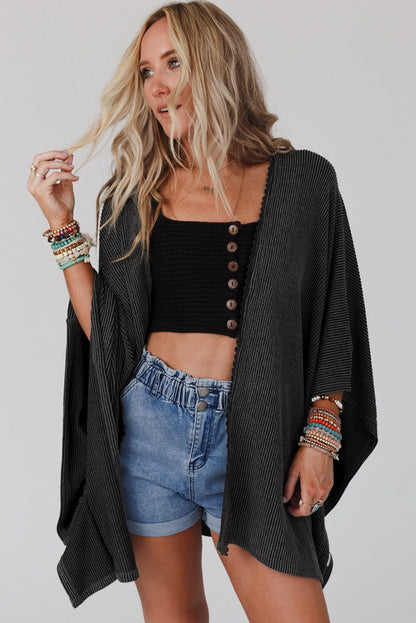 Zwarte oversized kimono met kanten rand