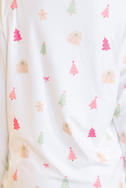 Witte kerstdruk shirt met korte mouwen en shorts pyjama set