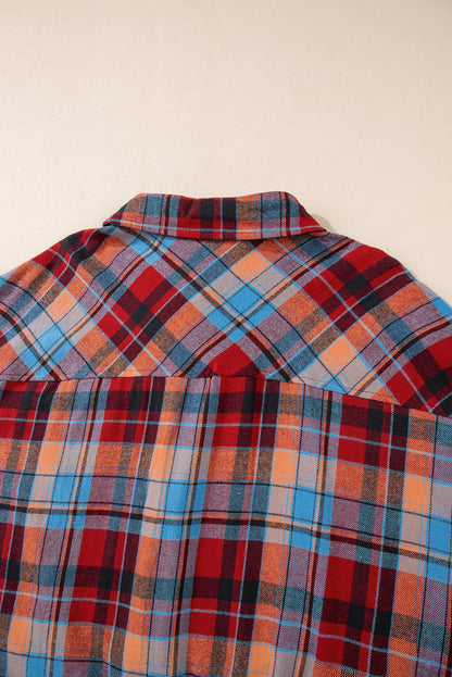 Rood plus size plaid print buttoned shirt