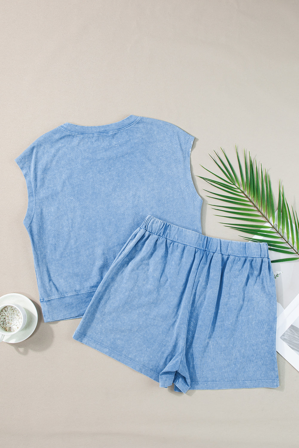 Dusk Blue Mineral Wash T-shirt en trekkoordshortset