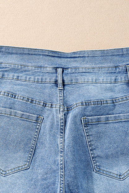 Dusk Blue Button Fly hoge taille Roll Edge denim shorts