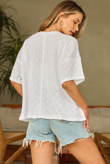 Witte v-hals gebreide flowy blouse