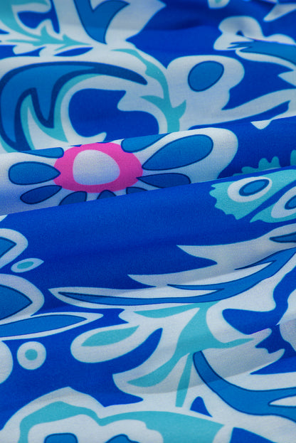 Blauwe mix bloemenprint met kantdetail armband en mouwblouse