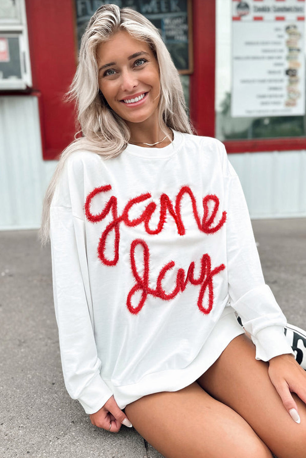 Witte T-shirt met grafische print en vallende schouders voor Game Day