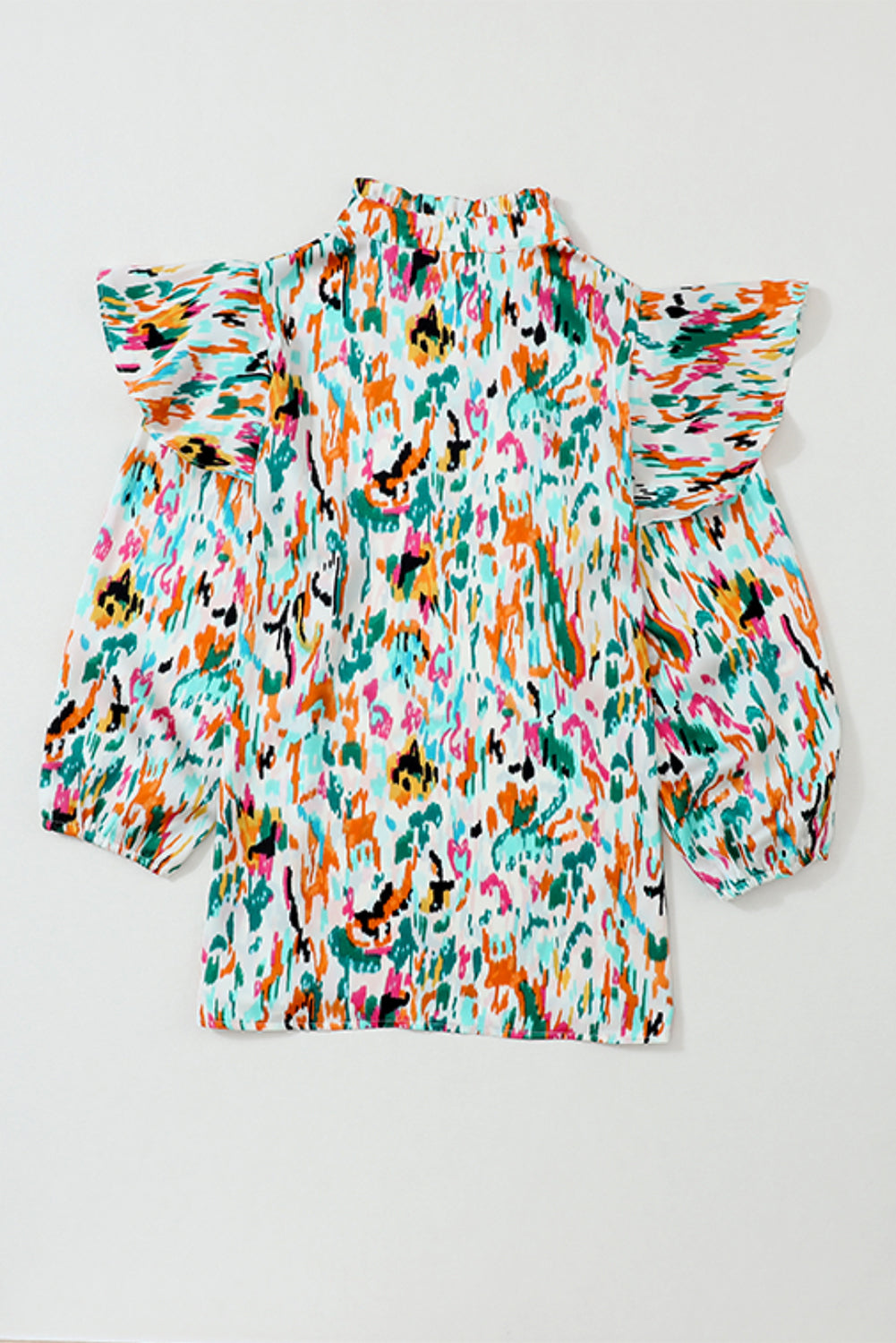 Veelkleurige blouse met 3/4 pofmouwen en ruches met abstracte print