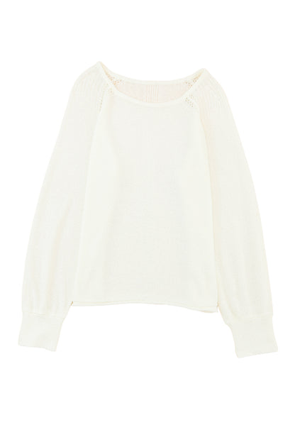 White Long Sleeve Cutout Shoulder Relaxed Sweater