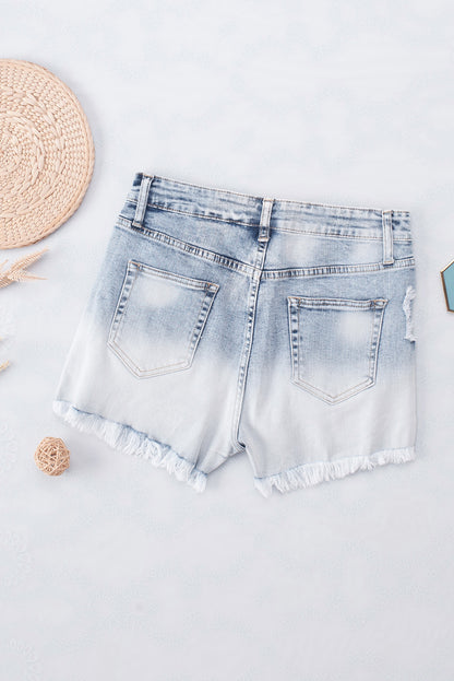 Hemelsblauwe gebleekte denim denim shorts met wassing