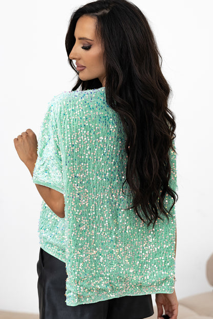 Maanlicht jade pailletten batwing mouw v nek fluwelen blouse