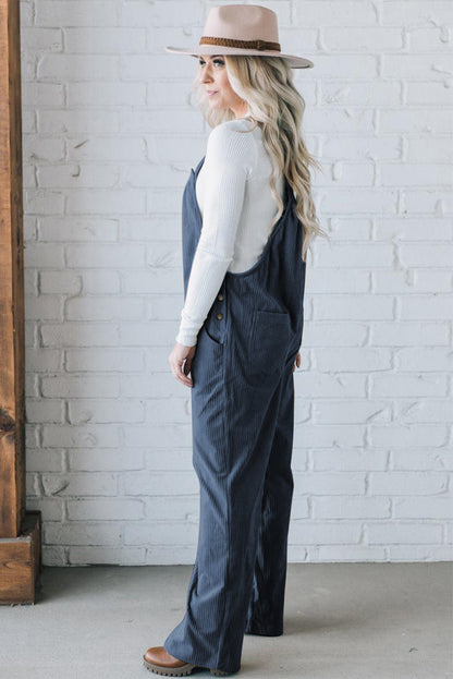 Echte Teal Solid Pocketed Loose Fit Corduroy Overall