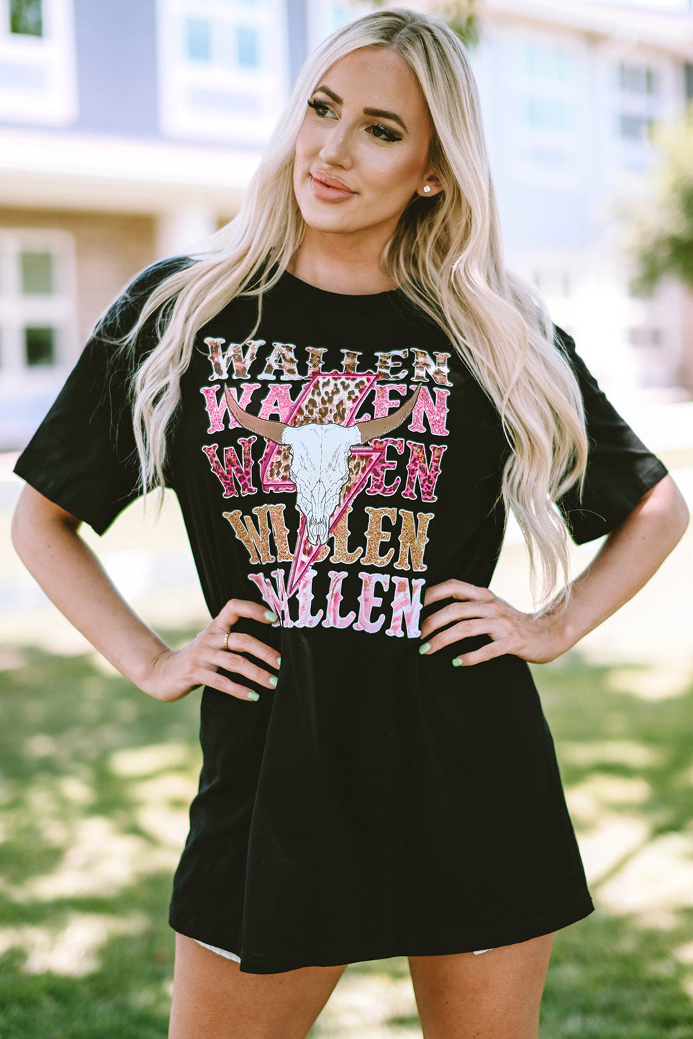 Zwart WALLEN grafische oversized T-shirt met koeienschedel