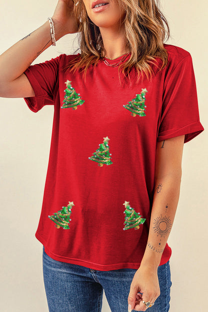 Rood lovertjes kerstboom Grafisch Crewneck T -shirt