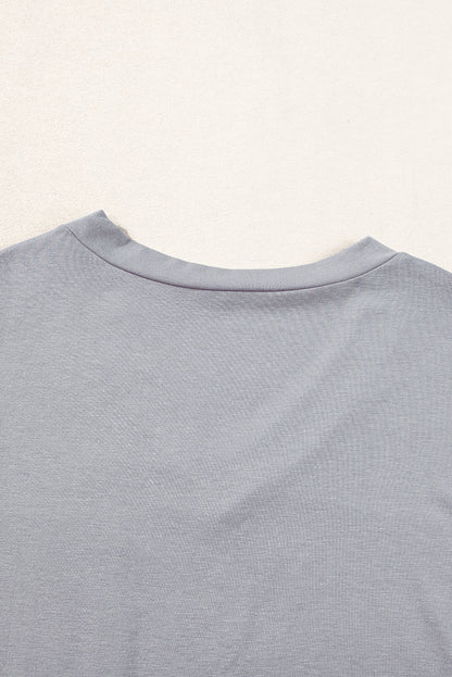 Medium Grey V Neck Pocketed Rounded Hem Tee