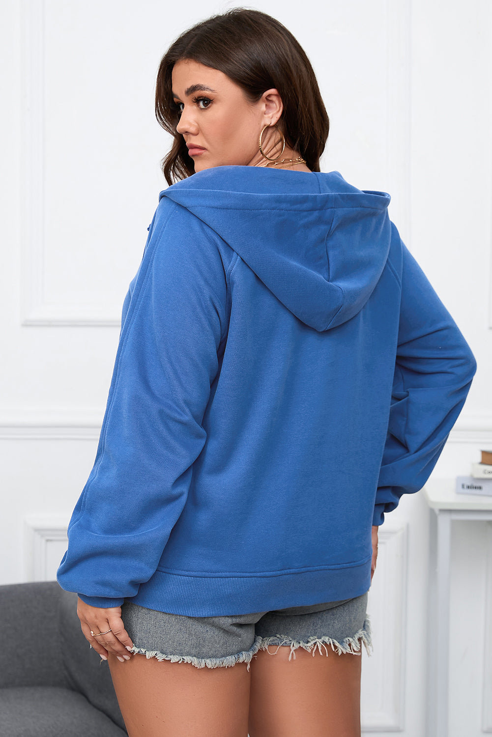 Blueing Plus-size hoodie met ritssluiting in minerale wassing