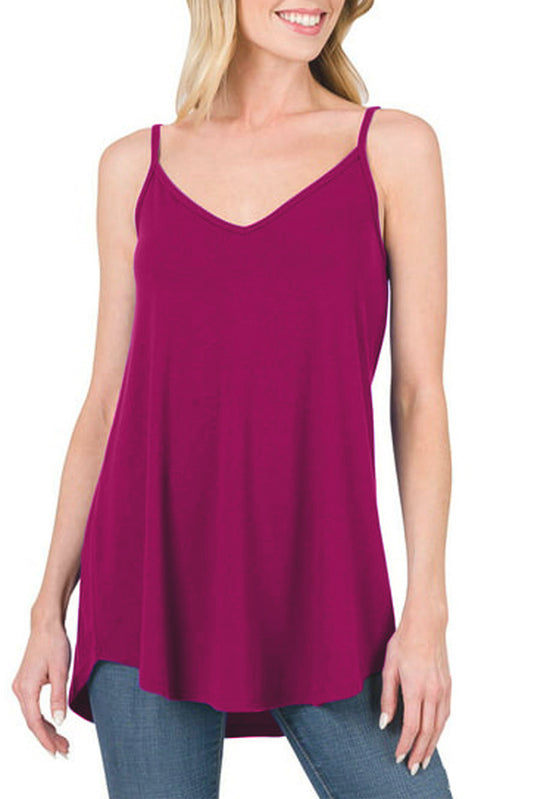 Pitaya roze spaghetti-band v-hals flowy tuniektanktop