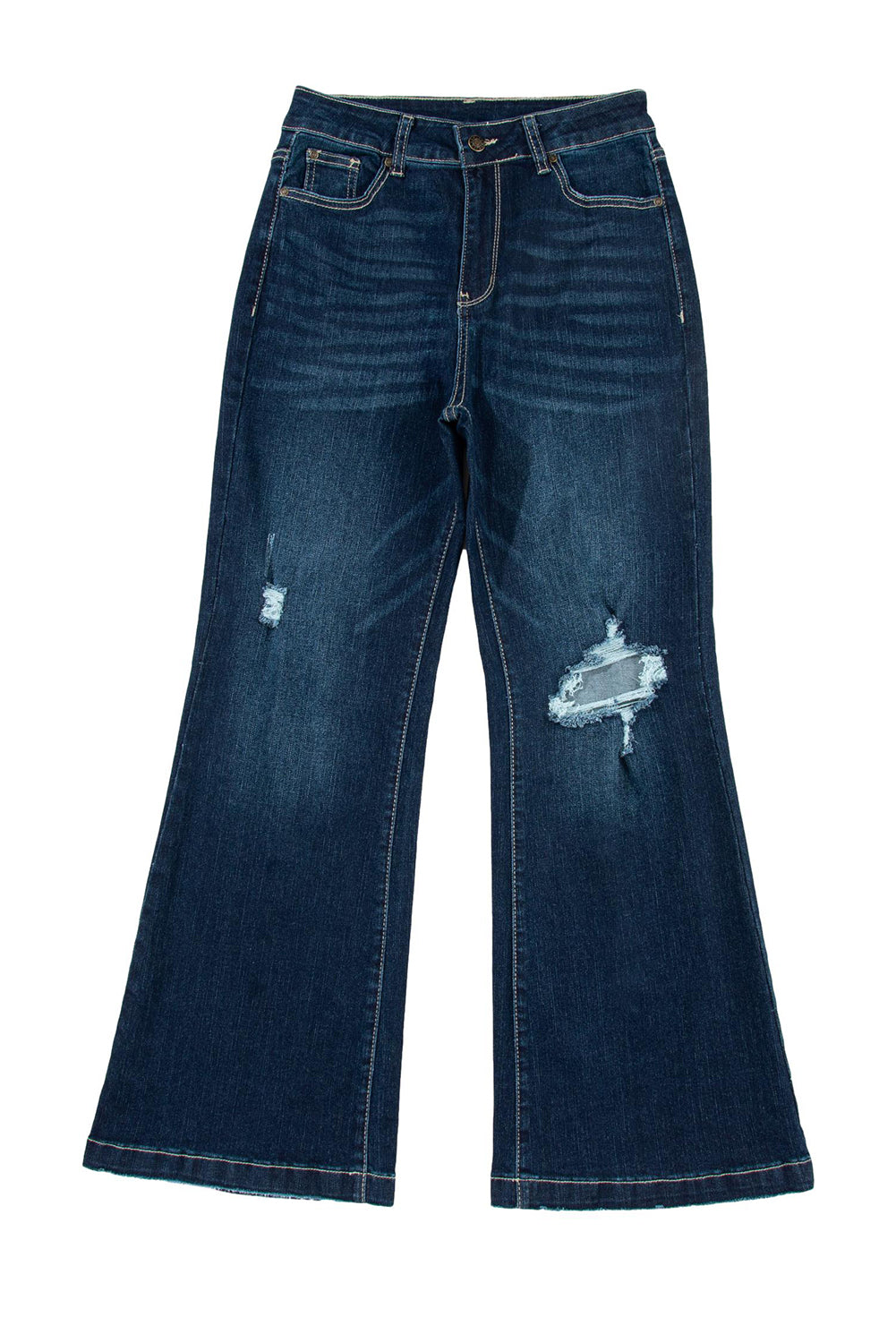 Echte blauwgroene jeans met hoge taille en gescheurde bell bottom