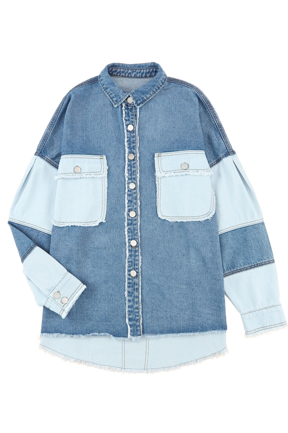 Blauw kleurblok gerafeld oversized denim jack met patchwork