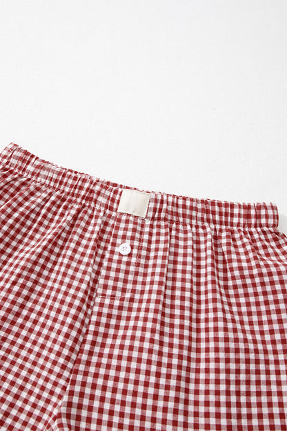 Red Plaid Gingham Printed High Waist Shorts