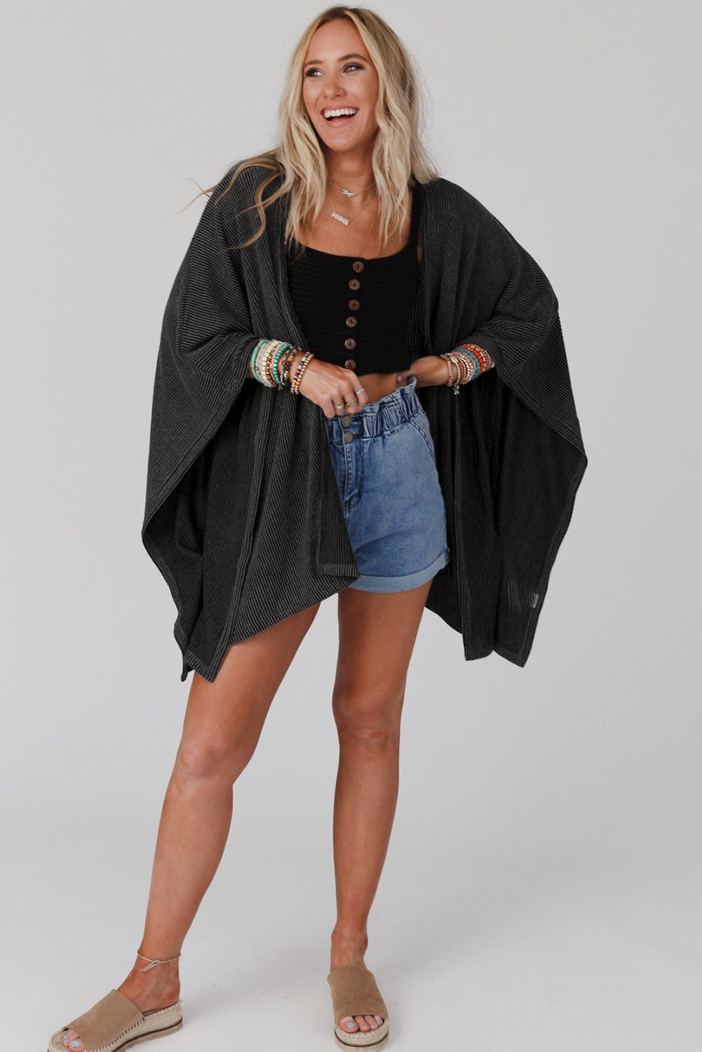 Zwarte oversized kimono met kanten rand