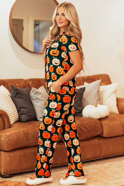 Zwart Halloween -patroon shirt met korte mouwen pyjama set