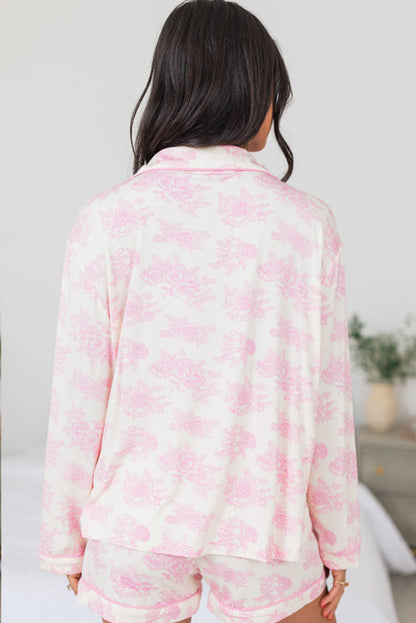 Roze bloemen lange mouw en broek pyjama's set