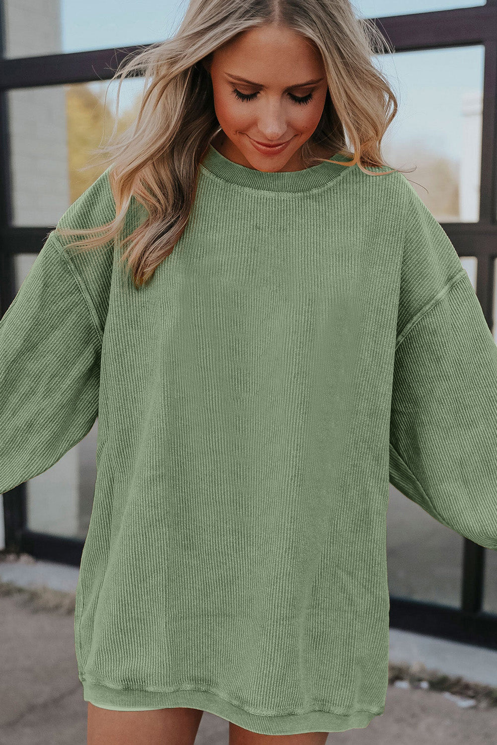 Grasgroen geribbeld corduroy oversized sweatshirt