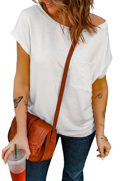 White Pocketed Tee with Side Slits