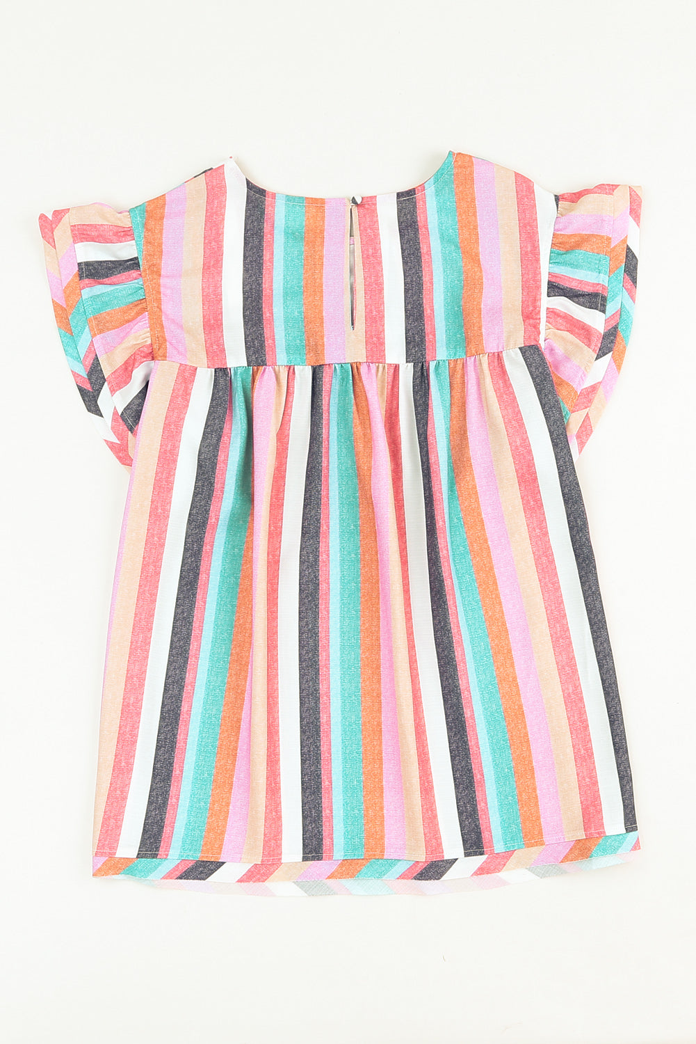 Multicolor Striped Tiered Ruffle Cap Sleeve Top