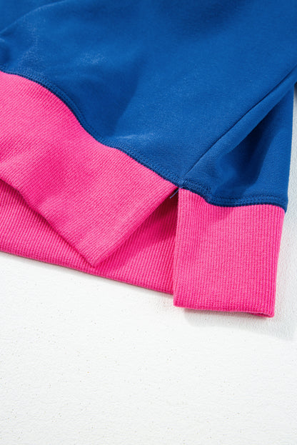 Blue Colorblock Bubble Sleeve Sweatshirt