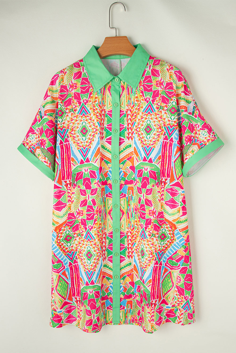 Orange Geometric Print Contrast Short Sleeve Shirt Dress