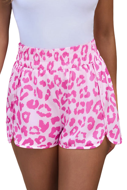 Roze luipaard hoge taille atletische shorts